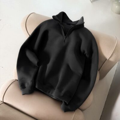 Мужская Базовая Графитовая Кофта с Замком под Горло - Теплая с Начесом