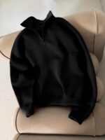 Мужская Базовая Черная Кофта с Замком под Горло - Теплая с Начесом