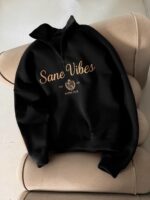 Мужская Черная Кофта "Sane Vibes" с Коротким Замком под Горло - Теплая с Начесом