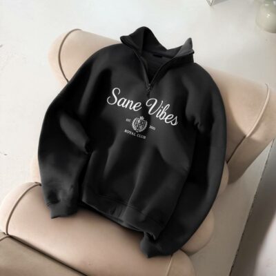 Мужская Графитовая Кофта “Sane Vibes” с Коротким Замком под Горло – Теплая с Начесом