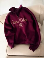 Мужская Бордовая Кофта “Sane Vibes” с Коротким Замком под Горло – Теплая с Начесом