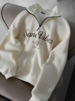 Мужская Молочная Кофта “Sane Vibes” с Коротким Замком под Горло – Теплая с Начесом