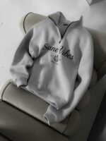 Мужская Серая Кофта “Sane Vibes” с Коротким Замком под Горло – Теплая с Начесом