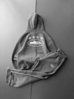 Мужской Серый Спортивный Костюм Зипка Штаны Оверсайз с Принтом на Спине