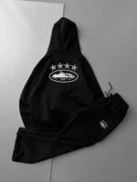 Мужской Черный Спортивный Костюм Зипка Штаны Оверсайз с Принтом на Спине