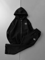 Мужской Черный Спортивный Костюм Зипка Штаны Оверсайз с Принтом на Спине