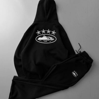 Мужской Черный Спортивный Костюм Зипка Штаны Оверсайз с Принтом на Спине