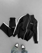 Мужской Черный Спортивный Костюм Зипка Штаны Свободного Кроя с Лампасами