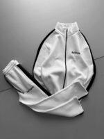 Мужской Белый Спортивный Костюм Зипка Штаны Свободного Кроя с Лампасами