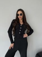 Женский Трикотажный Антрацитовый Костюм - Кардиган + Свободные Штаны