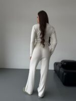 Женский Трикотажный Молочный Костюм - Кардиган + Свободные Штаны