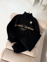 Мужская Черная Кофта "Planta Morada" под Горло с Коротким Замком - Теплая с Начесом