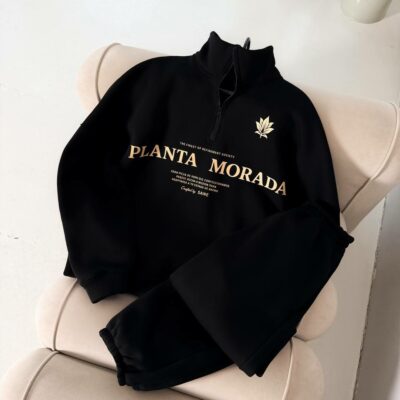 Мужская Черная Кофта "Planta Morada" под Горло с Коротким Замком - Теплая с Начесом