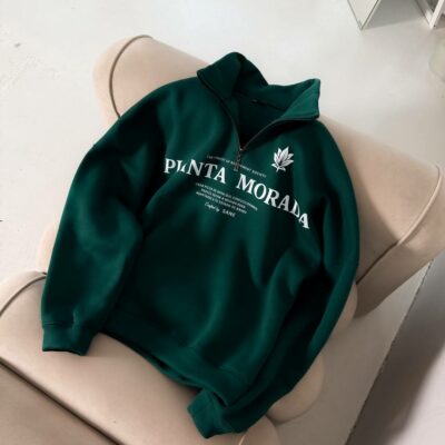 Мужская Зеленая Кофта "Planta Morada" под Горло с Коротким Замком - Теплая с Начесом