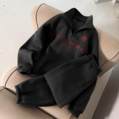 Мужской Теплый Графитовый Спортивный Костюм "Planta Morada" с Начесом - Кофта с Коротким Замком + Штаны