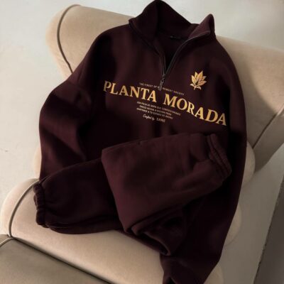 Мужской Теплый Коричневый Спортивный Костюм "Planta Morada" с Начесом - Кофта с Коротким Замком + Штаны