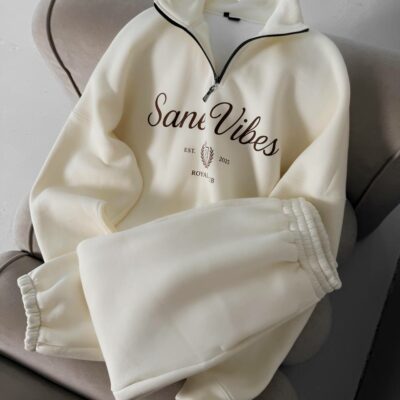 Мужской Теплый Молочный Спортивный Костюм "Sane Vibes" с Начесом - Кофта под Горло + Штаны