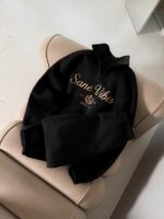 Мужской Теплый Черный Спортивный Костюм "Sane Vibes" с Начесом - Кофта под Горло + Штаны