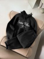 Мужской Теплый Графитовый Спортивный Костюм "Sane Vibes" с Начесом - Кофта под Горло + Штаны