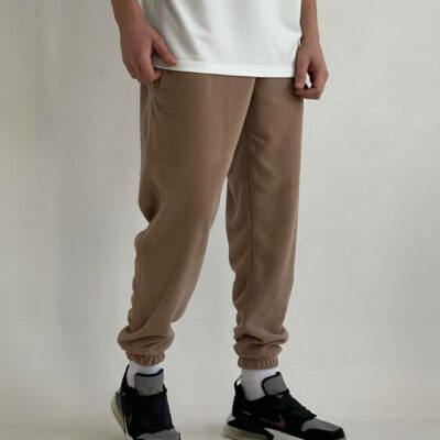 Мужские Теплые Флисовые Бежевые Штаны Джоггеры - Базовые Свободные с Манжетами