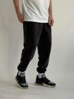 Мужские Теплые Флисовые Черные Штаны Джоггеры - Базовые Свободные с Манжетами