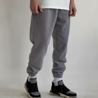 Мужские Теплые Флисовые Серые Штаны Джоггеры - Базовые Свободные с Манжетами