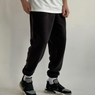 Мужские Теплые Флисовые Черные Штаны Джоггеры - Базовые Свободные с Манжетами