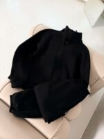 Мужской Теплый Базовый Черный Костюм с Начесом - Кофта под Горло на Коротком Замку + Штаны Джоггеры