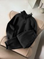 Мужской Теплый Базовый Графитовый Костюм с Начесом - Кофта под Горло на Коротком Замку + Штаны Джоггеры