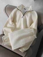 Мужской Теплый Базовый Молочный Костюм с Начесом - Кофта под Горло на Коротком Замку + Штаны Джоггеры