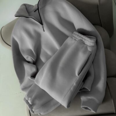 Мужской Теплый Базовый Серый Костюм с Начесом - Кофта под Горло на Коротком Замку + Штаны Джоггеры