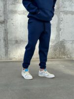 Мужские Утепленные Темно-Синие Спортивные Штаны Джоггеры на Флисе с Затяжками