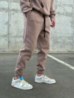 Мужские Утепленные Бежевые Спортивные Штаны Джоггеры на Флисе с Затяжками