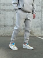 Мужские Утепленные Серые Спортивные Штаны Джоггеры на Флисе с Затяжками
