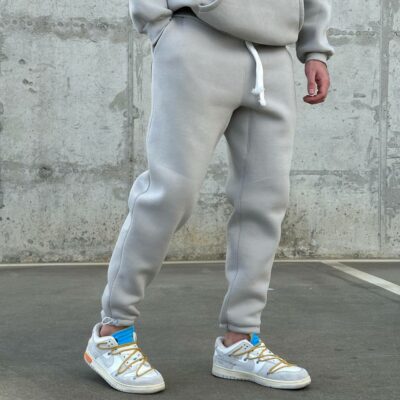 Мужские Утепленные Серые Спортивные Штаны Джоггеры на Флисе с Затяжками