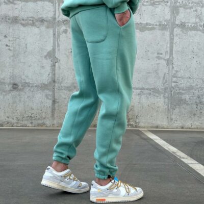 Мужские Утепленные Мятные Спортивные Штаны Джоггеры на Флисе с Затяжками