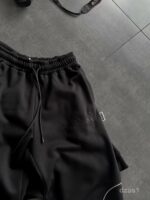 Мужской Черный Костюм Худи Штаны Оверсайз с Вышивкой и Кантом - Утепленный на Флисе