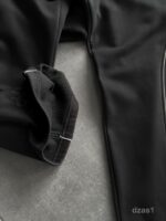 Мужской Черный Костюм Худи Штаны Оверсайз с Вышивкой и Кантом - Утепленный на Флисе