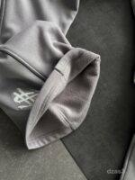 Мужской Серый Костюм Худи Штаны Оверсайз с Вышивкой и Кантом - Утепленный на Флисе