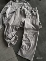 Мужской Серый Костюм Худи Штаны Оверсайз с Вышивкой и Кантом - Утепленный на Флисе