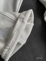 Мужской Белый Костюм Худи Штаны Оверсайз с Вышивкой и Кантом - Утепленный на Флисе