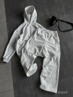 Мужской Серый Меланж Костюм Худи Штаны Оверсайз с Вышивкой и Кантом - Утепленный на Флисе