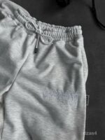 Мужской Серый Меланж Костюм Худи Штаны Оверсайз с Вышивкой и Кантом - Утепленный на Флисе