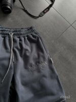 Мужской Графитовый Костюм Худи Штаны Оверсайз с Вышивкой и Кантом - Утепленный на Флисе