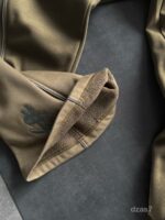 Мужской Хаки Костюм Худи Штаны Оверсайз с Вышивкой и Кантом - Утепленный на Флисе