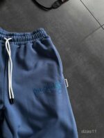 Мужской Синий Костюм Худи Штаны Оверсайз с Вышивкой и Кантом - Утепленный на Флисе