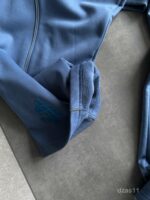 Мужской Синий Костюм Худи Штаны Оверсайз с Вышивкой и Кантом - Утепленный на Флисе