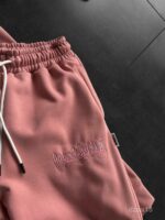 Мужской Розовый Костюм Худи Штаны Оверсайз с Вышивкой и Кантом - Утепленный на Флисе