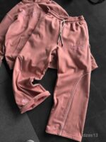 Мужской Розовый Костюм Худи Штаны Оверсайз с Вышивкой и Кантом - Утепленный на Флисе