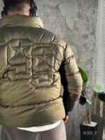 Мужская Зимняя Куртка Пуховик Хаки - Стеганая Дутик с Высокой Горловиной и Номером на Спине